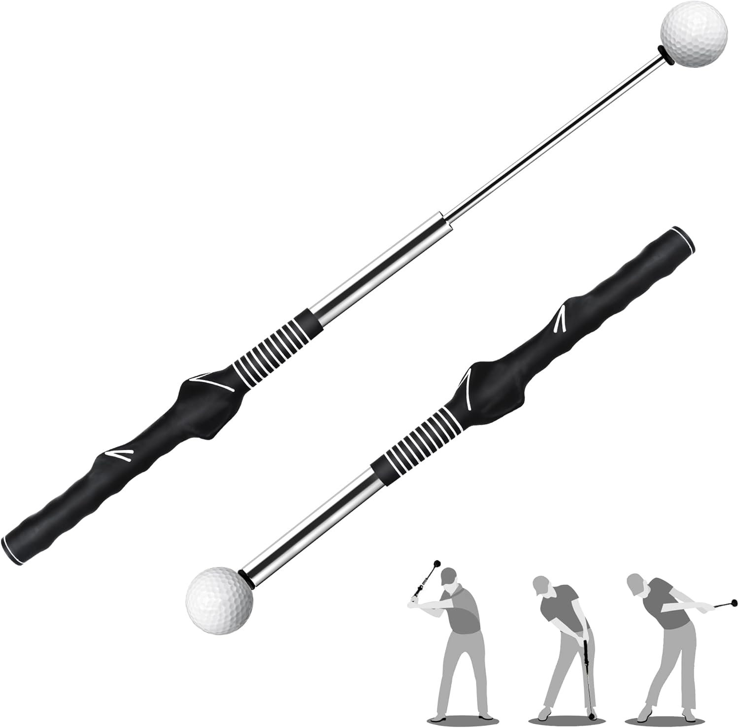 Seticek Retractable Golf Swing Trainer,Golf Grip Trainer with Arm Band for Right-Handed Golfers,Rhythm Click Sound Warm Up Golf Tempo Stick,Indoor/Outdoor