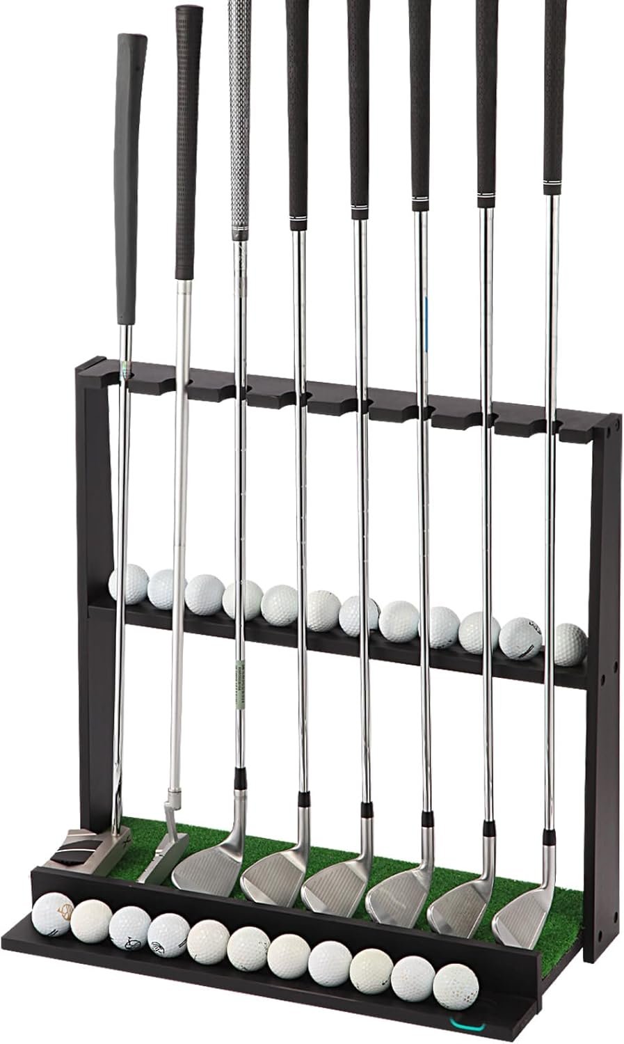 Wooden Golf Putter Stand with Ball Storage – Holds 8 Clubs & 22 Golf Balls, Space-Saving Golf Club Holder for Indoor/Home/Office/Simulator/Driving Range – Golf Accessories & Training Aid