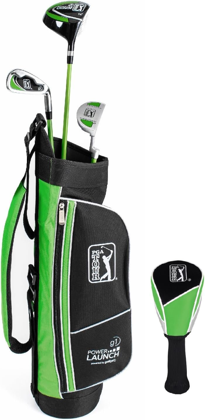 PGA Tour Youth Golf Club Set – Ages 3-5 (3’6”-4’1”) and 5-8 (4’1” – 4’8″) Right and Left Handed Beginner Junior Golf Clubs with Lightweight Golf Bag, Mallet Putter, Driver by Golfgen
