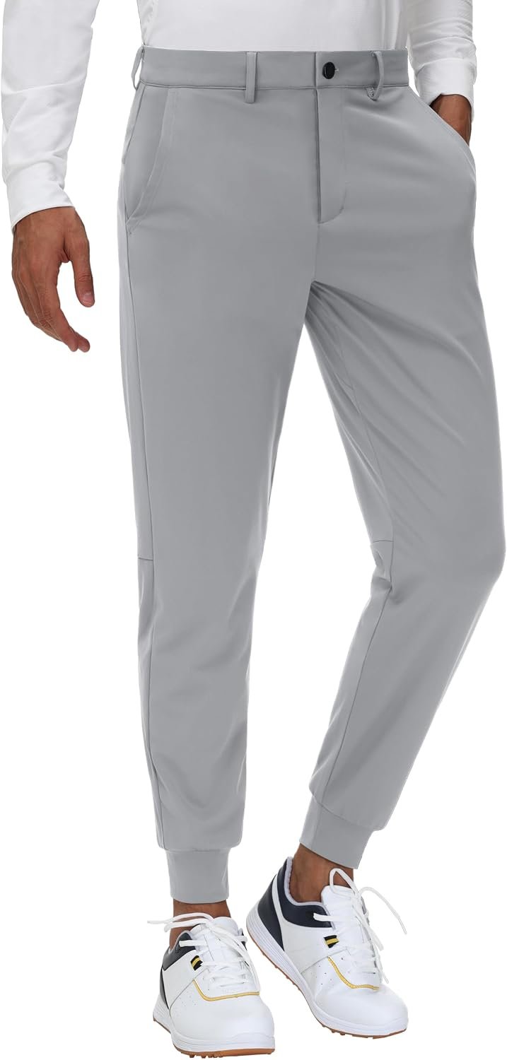 JWM Men’s Stretch Golf Joggers Pants with Belt Loops – 29″ 34″ Slim Fit Tapered Casual Business Travel Dress Work Sweatpants