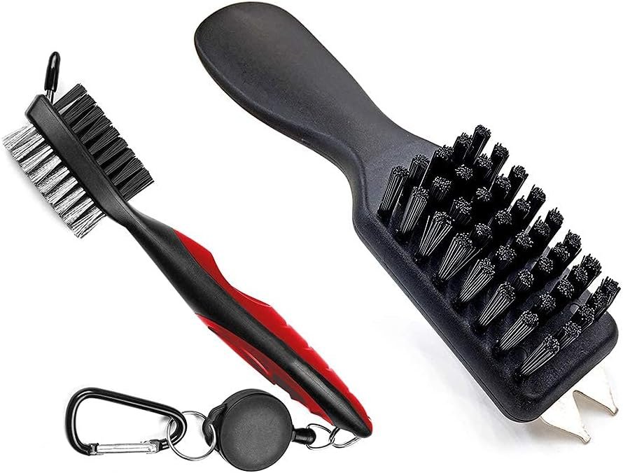 Durable Golf Club Groove Cleaner Brush and Shoes Brush With Handle – Dirt Mud Remover Tool for Golf Clubs and Shoes – Retractable Zip-line Aluminum Carabiner