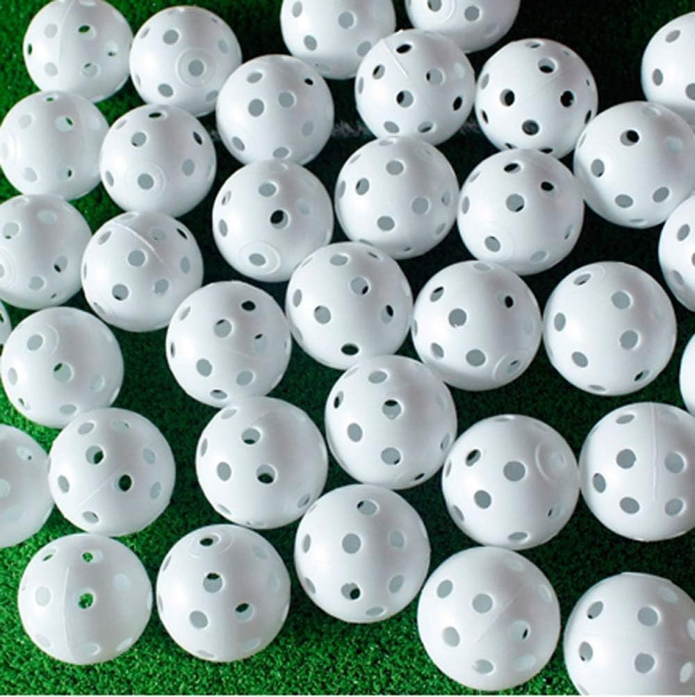 Adwikoso 100 Pack Plastic Golf Training Balls with 2 Golf Ball Tees– Airflow Hollow Golf Balls for Indoor Putting Green, Backyard Outdoor Practice Equipment