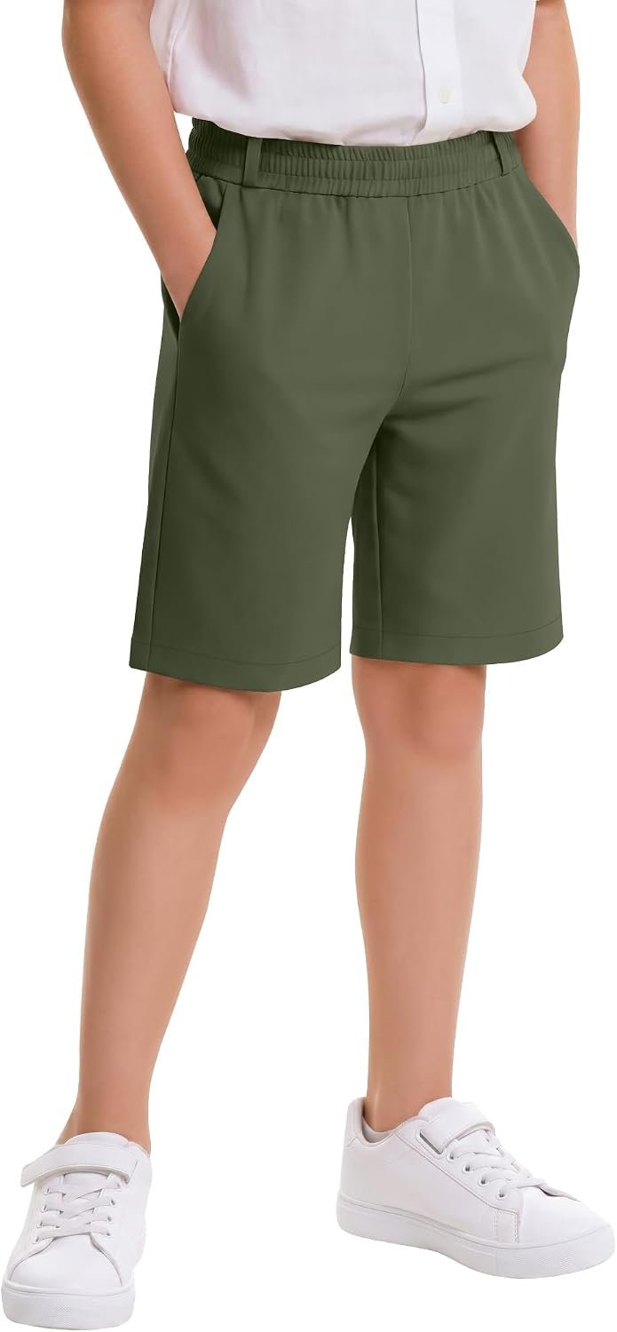 Boys’ Dress Short 5-14Y Kids Uniform School Straight Fit Elastic Shorts Casual Stretch for Youth with Pockets