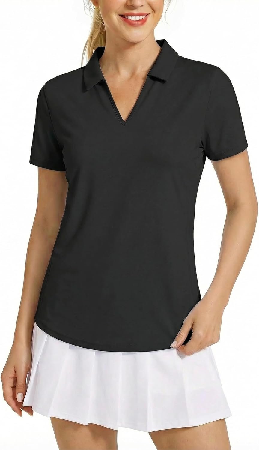 Women’s Golf Polo Shirts Short Sleeve Collared V Neck Tennis Shirt Sun Protection UPF 50+ Quick Dry Lightweight