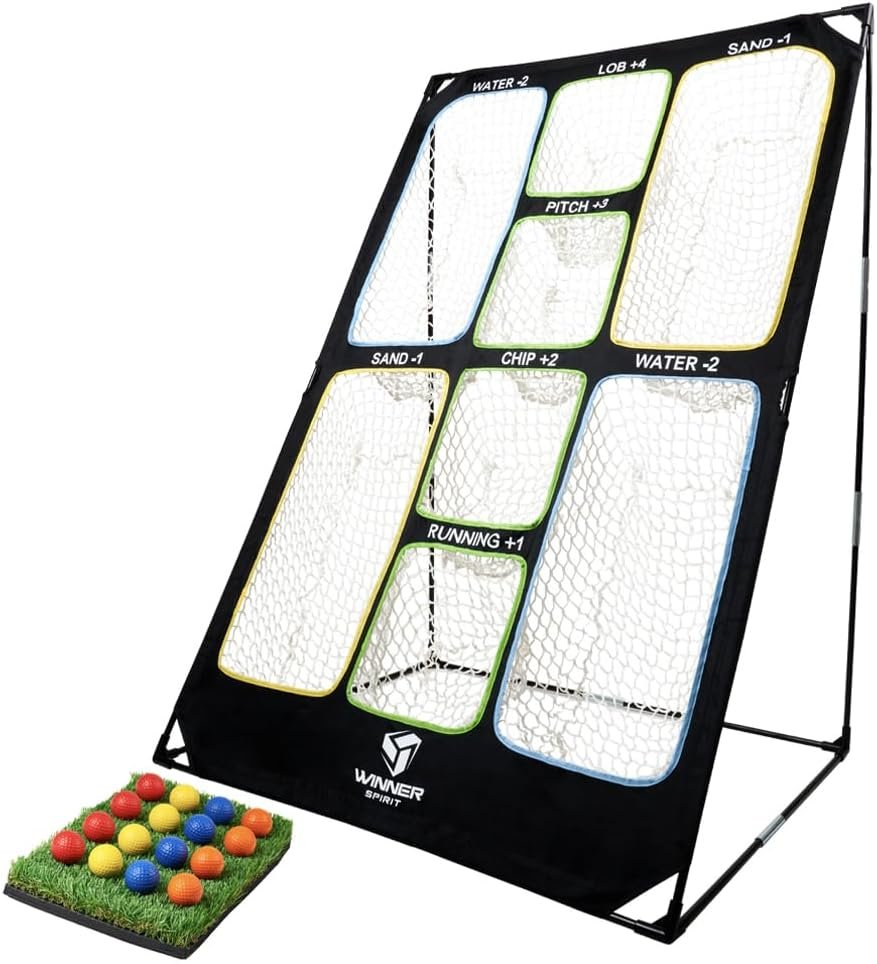 WINNER SPIRIT Play 707 Golf Chipping Game Net with Rough Mat, 16 Foam Golf Balls, Scorecard, Carry Bag | Golf Chipping Trainer Training Indoor Outdoor Outside Park Beach Backyard (Clubs not Included)