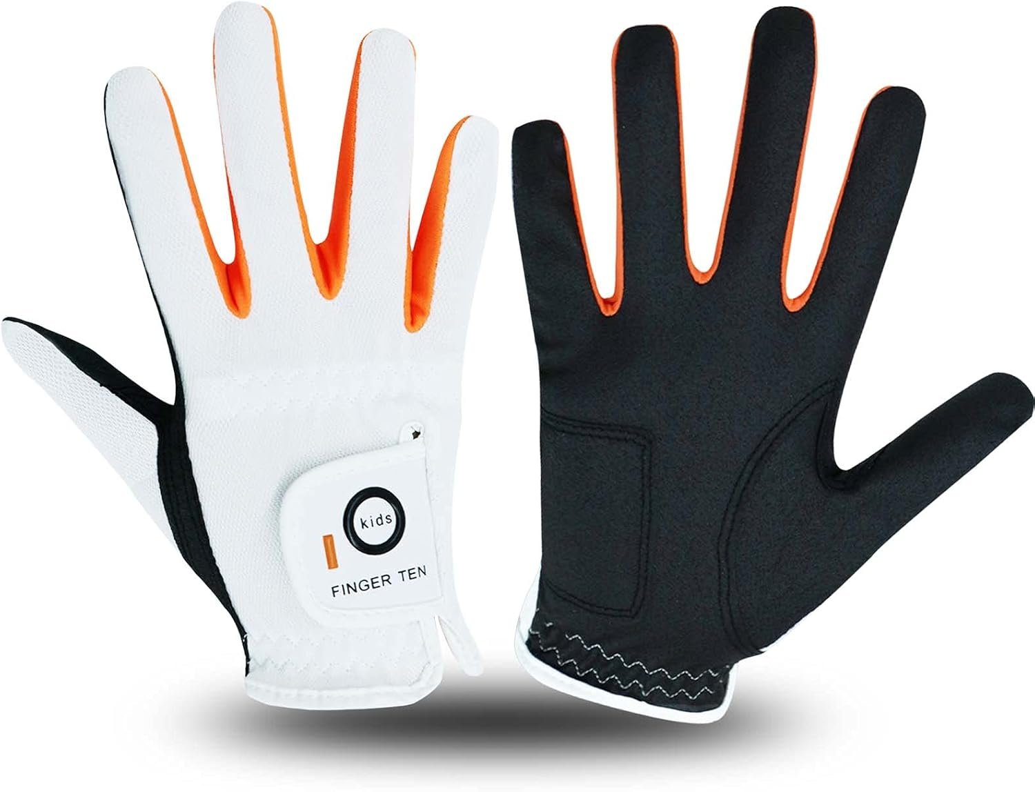 FINGER TEN Golf Gloves for Kids Boys Girls Both Left Right Hand Value 1 Pair, Toddler Junior Youth Golf Glove White Green Black