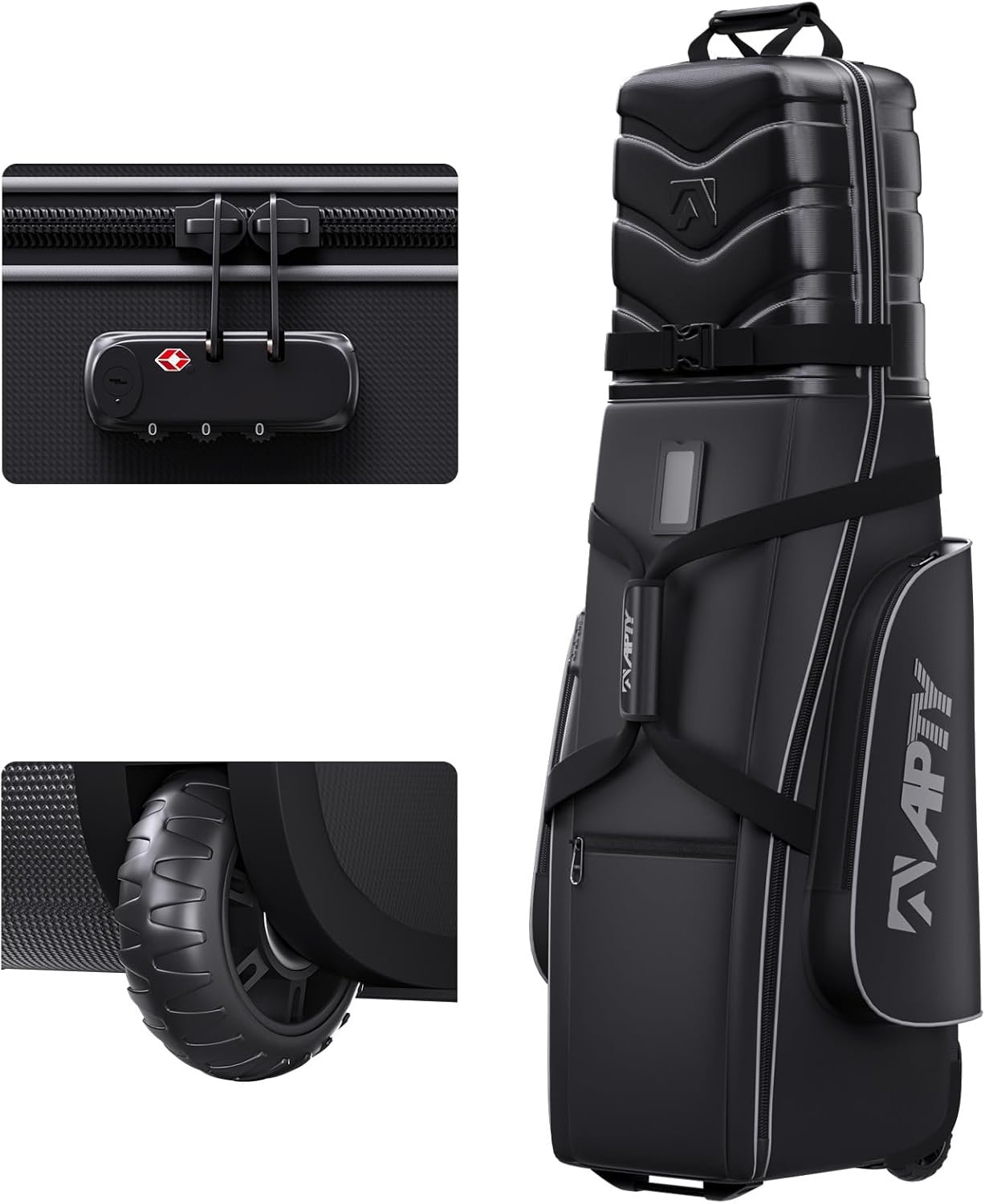 APTY Hard Case Top Golf Club Travel Bag with Wheels, Padded Golf Luggage Case Cover for Airline – with Integrated Combo Lock, 1680D Wear-Resistant Oxford