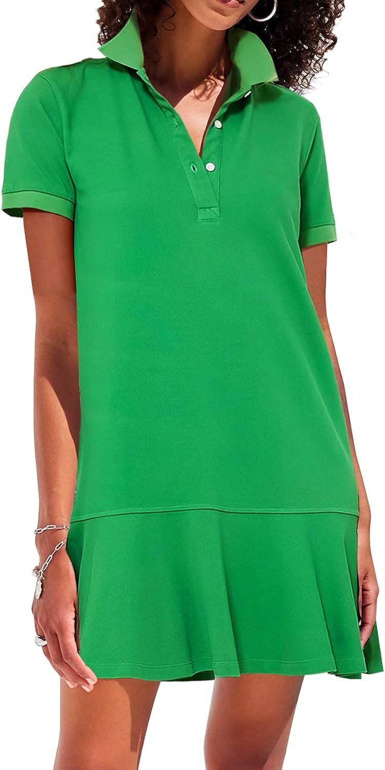 YEXPINE Polo Dress for Women Short Sleeve Ruffle Hem Golf Tennis Summer Mini Dresses