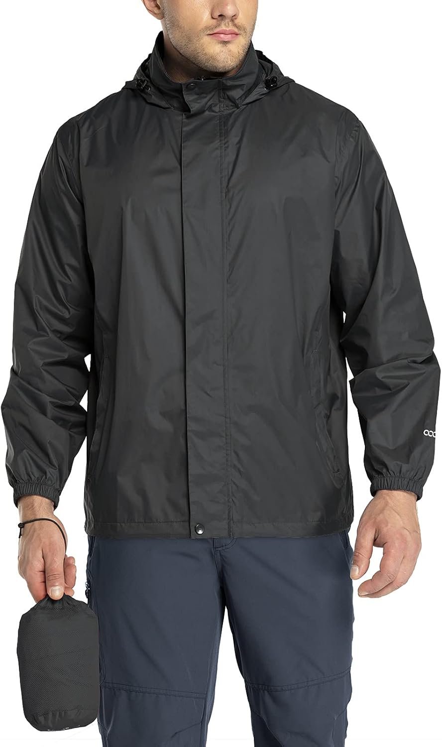 33,000ft Packable Rain Jacket Men’s Lightweight Waterproof Rain Shell Jacket Raincoat with Hood for Golf Cycling Windbreaker