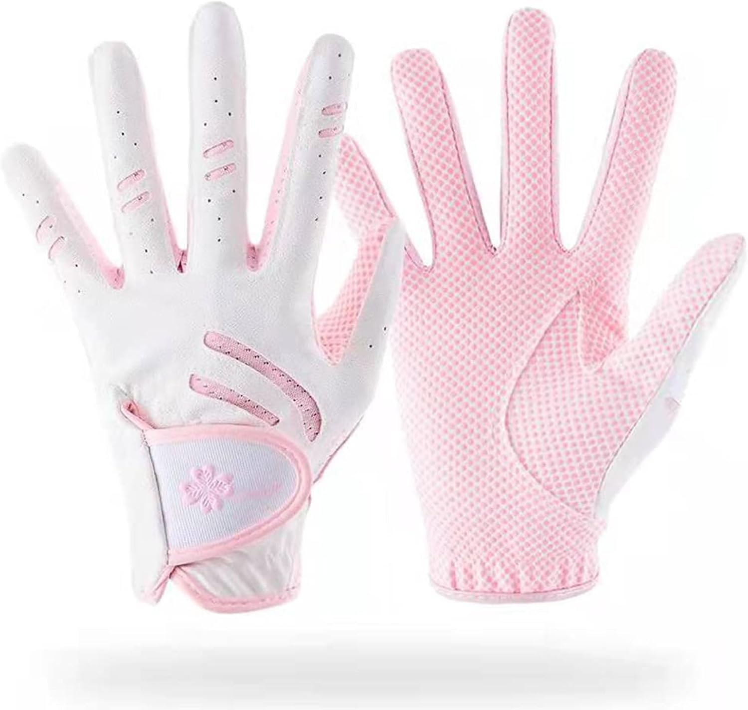 Kids Golf Gloves – Pink Leather Elastic Fabric Breathable Junior Glove for Left and Right Hand – Golf Accessories for Kids (Pair)