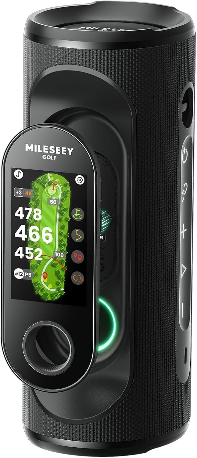 MILESEEY GeneSonic Pro Golf Speaker with Detachable GPS Rangefinder Handheld, 43000+ No Subscription Preloaded Courses, View & Audible Distances,Touchscreen, 15H Battery, Magnetic, Waterproof,Hazard