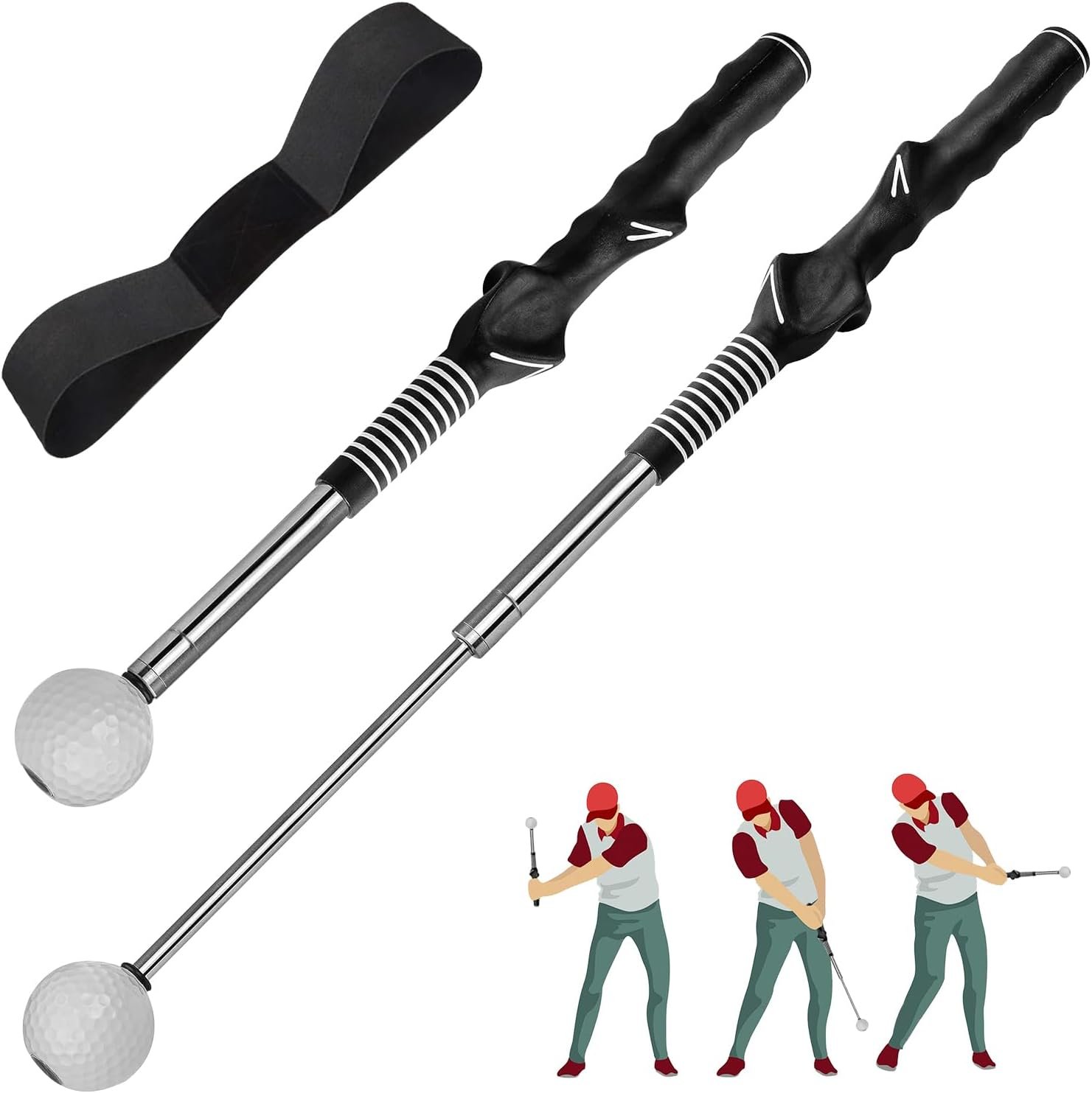 Golf Swing Trainer & Grip Trainer – Retractable Telescopic Practice Stick with Auditory Click Feedback, Flexible Tempo & Chipping Aid for Right-Handed Golfers, Indoor/Outdoor Use