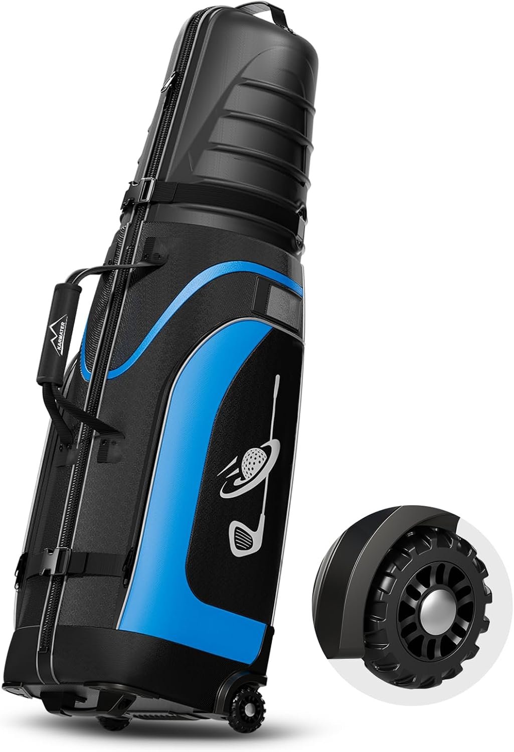 M KARMATER Golf Travel Bags for Airlines with Wheels – Foldable Hard Case with ABS Top and 1680D Heavy Duty Oxford, Full Padding Protection, 3 Storage Compartments for Golf Clubs and Accessories