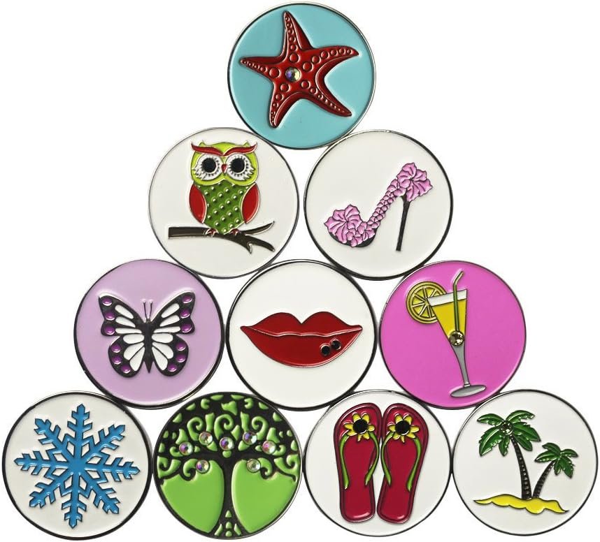 Lot of 10 Golf Ball Markers Assorted Patterns – Soft Enamel Technique