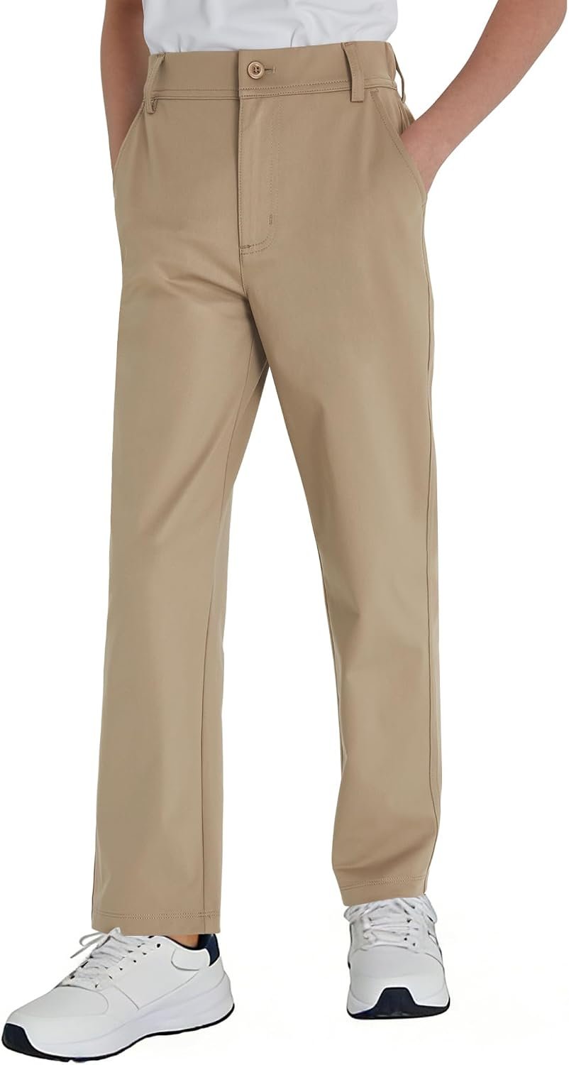 QBK Boys’Golf Pants-Quick Dry Stretch Chino with Flat Front for Kids School Uniforms Athletic(2T-18Y)