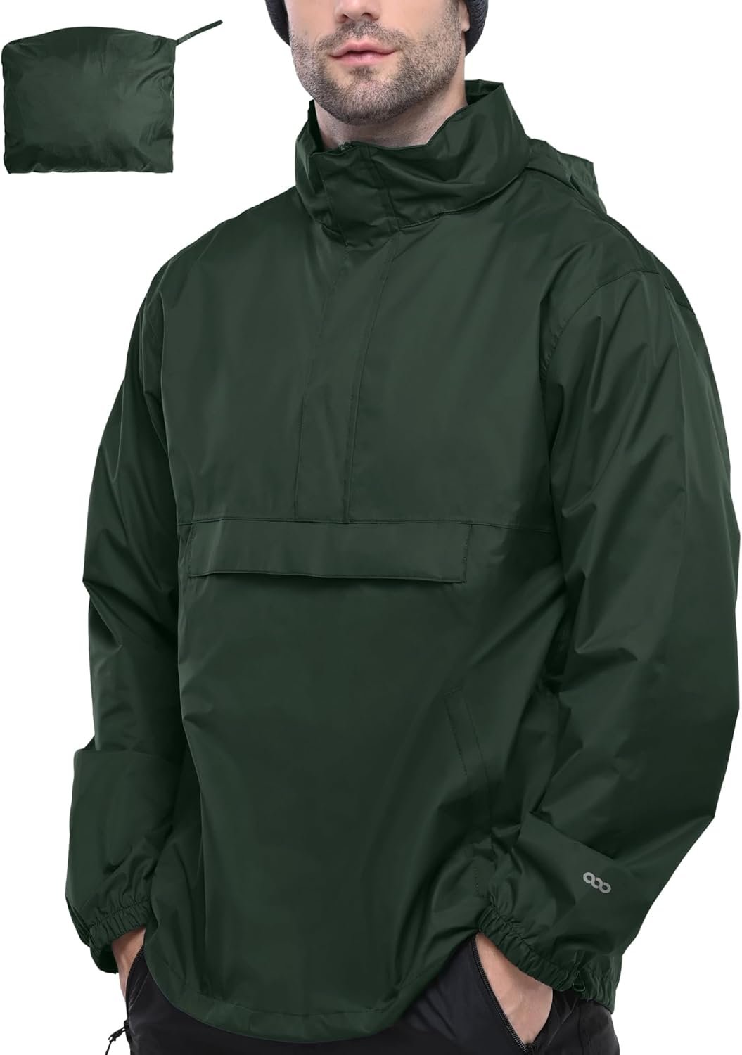 33,000ft Men’s Pullover Rain Jacket Waterproof with Hood Lightweight Packable Raincoat Windbreaker for Golf Travel