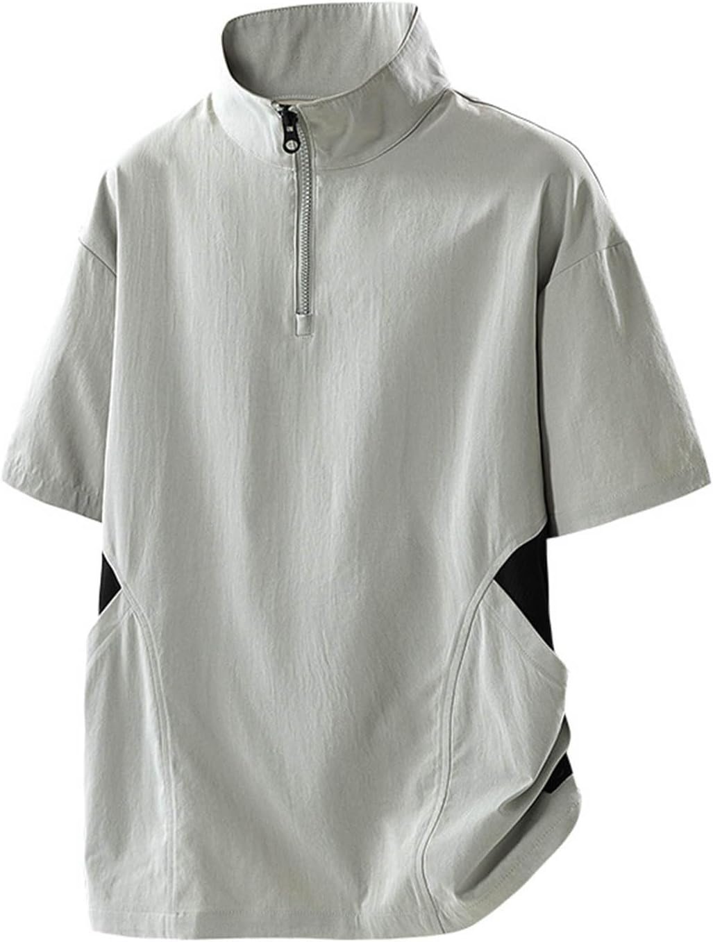 Men’s Short Sleeve Golf Shirt Pullover Quarter Zip High Neck Windbreaker Fishing Shirt Loose Fit Color Block Tops