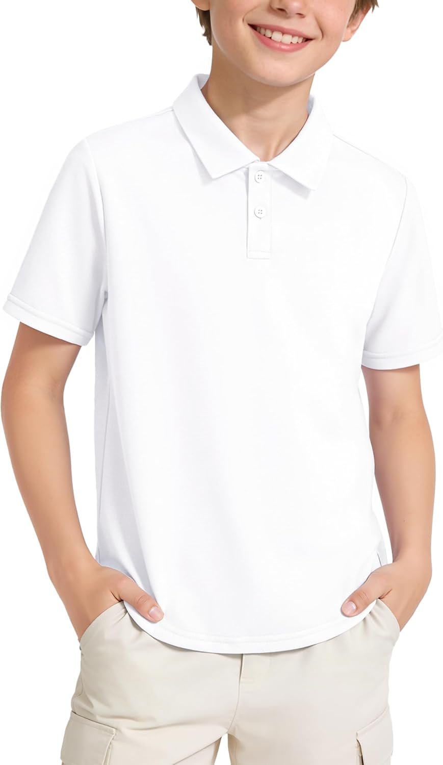 Auranso Boys Polo Shirts Golf Tennis Quick Dry Collared Shorts Sleeve Kids School Uniform T-Shirts Lightweight Athletic Tops