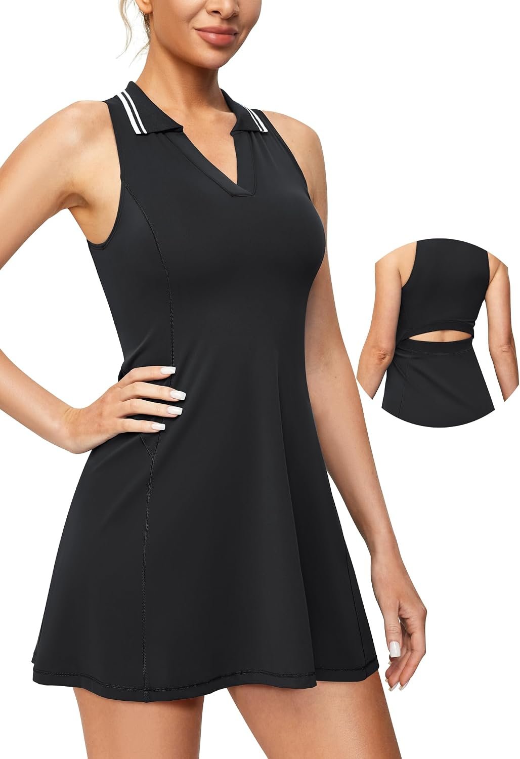 IUGA Tennis Dress for Women Golf Dress with Shorts Underneath Workout Athletic Dresses Built-in Bra Sleeveless Polo Dresses