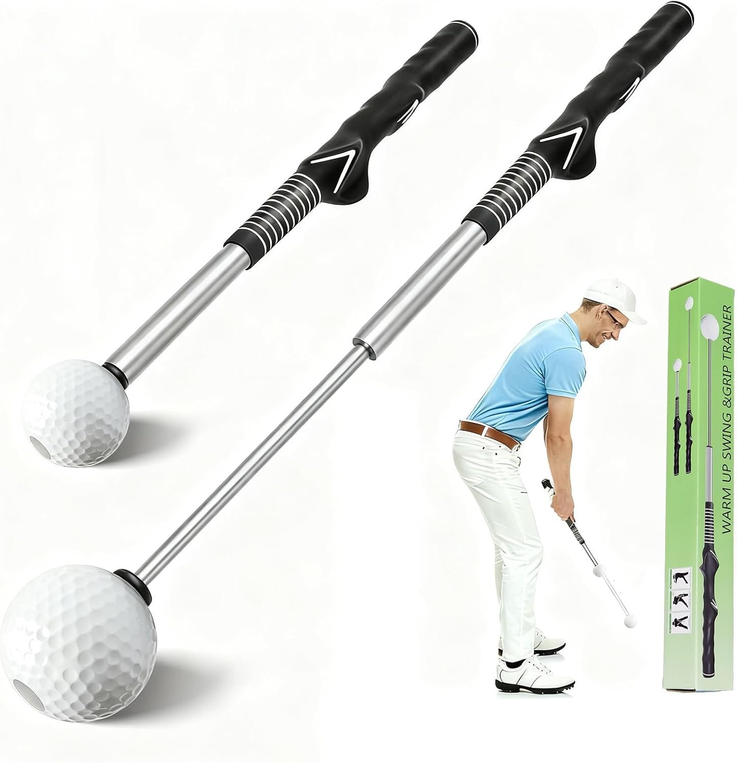 Retractable Golf Swing Trainer for Indoor/Outdoor – Right-Handed Golf Grip Trainer & Swing Training Aid for Rhythm/Chipping Hitting/Grip Correction and Tempo Practice