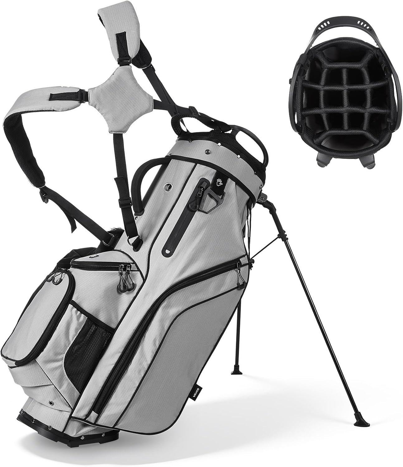 VEVOR Golf Cart Bag, 15/14/7 Way Top Divider Organizer, 2-in-1 Golf Club Bag with Full-Length Divider, Dual Shoulder Straps, Support Legs, Rain Hood, Storage Pockets, Lightweight Polyester for Men
