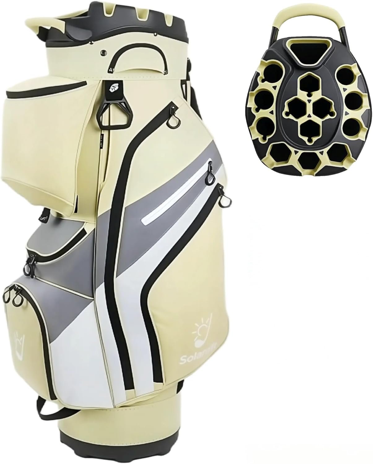 14-Way Golf Cart Bag with Full Length Divider, Waterproof T-Lock Silent Molded Top, Insulated Cooler Pocket & Umbrella Holder for Men Women