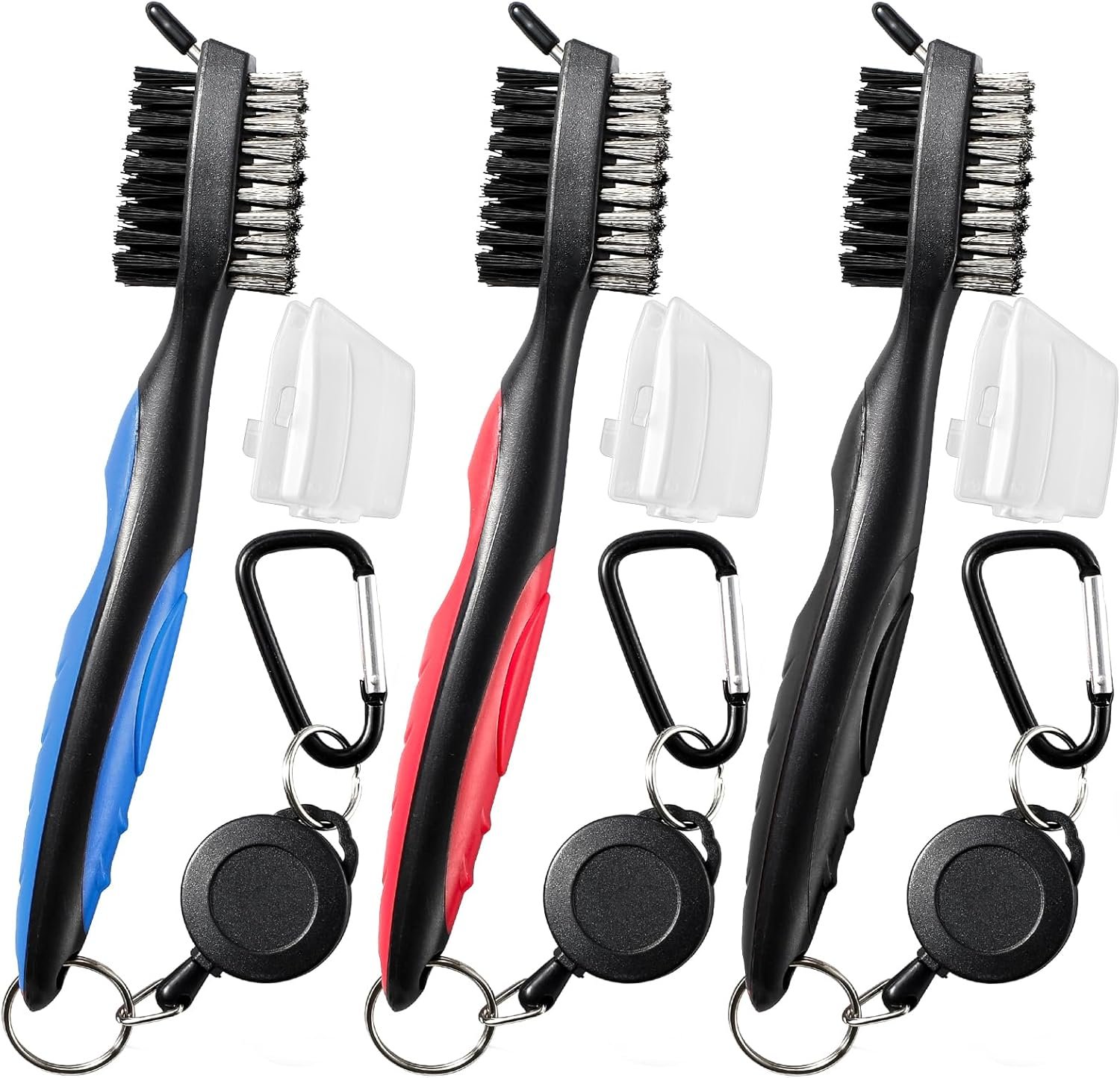 POIKSHARK Golf Club Brush and Club Groove Cleaner with Retractable Zip-line and Aluminum Carabiner Cleaning Tools