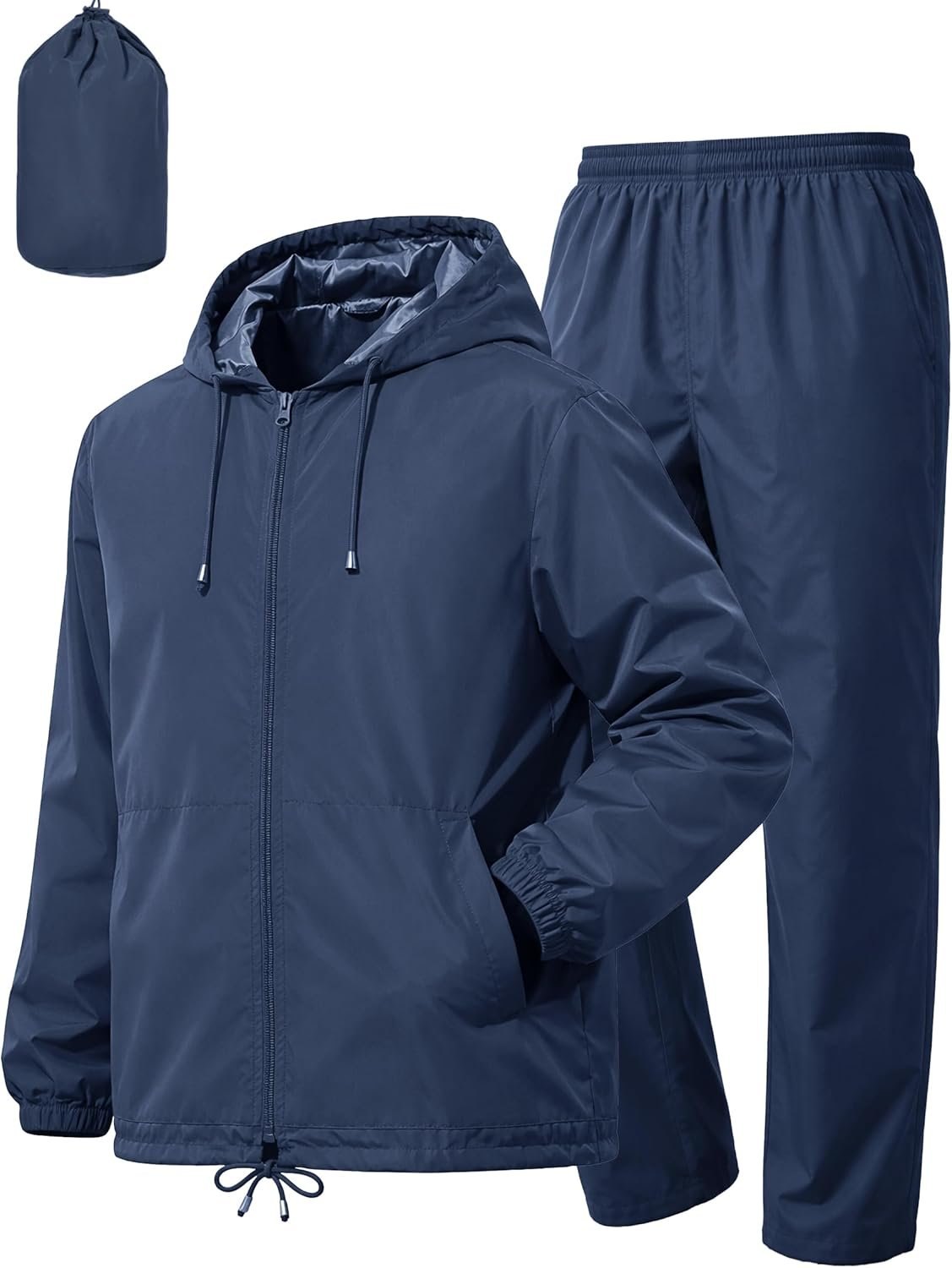 UIQUR Mens Rain Suit Waterproof Rain Jacket with Rain Pants 2 Pieces Lightweight Packable Raincoat with Hood Running Cycling