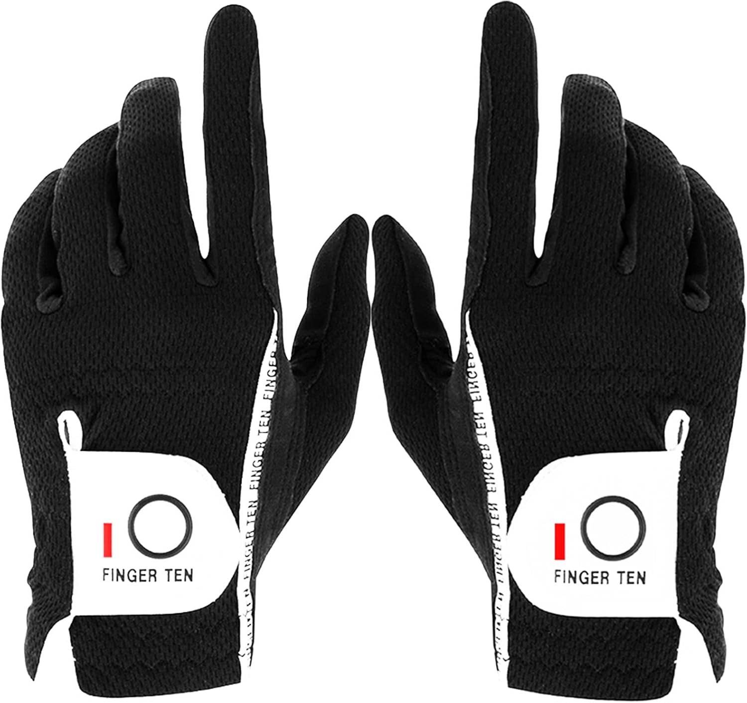 FINGER TEN Premium Rain Grip Men’s Golf Gloves 1 Pair, Hot Wet Weather No Sweat Glove for Serious Feel & Performance, Left Right Hand Black Gray White Blue Fit Size S M L XL 2XL 3XL