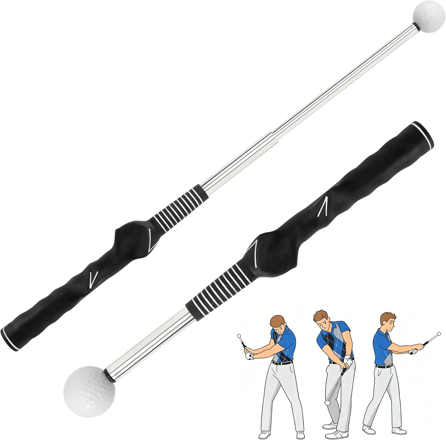 Pro-Level Retractable Golf Swing Trainer, Training Aid with Golf Grip Trainer, Golf Trainer for Beginners & Tempo Training for Advanced, Click Feedback, Arm Connection, Indoor/Outdoor