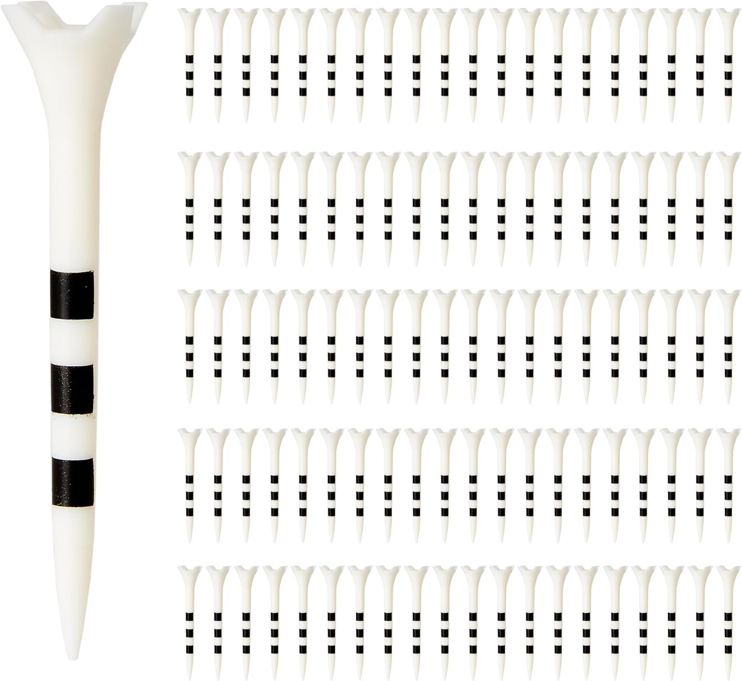 Amazon Basics Golf Tees with Height Marker System- Recycled Plastic Tees with 4-Prong Head – Golf Course Accessories – White – 100 Pack