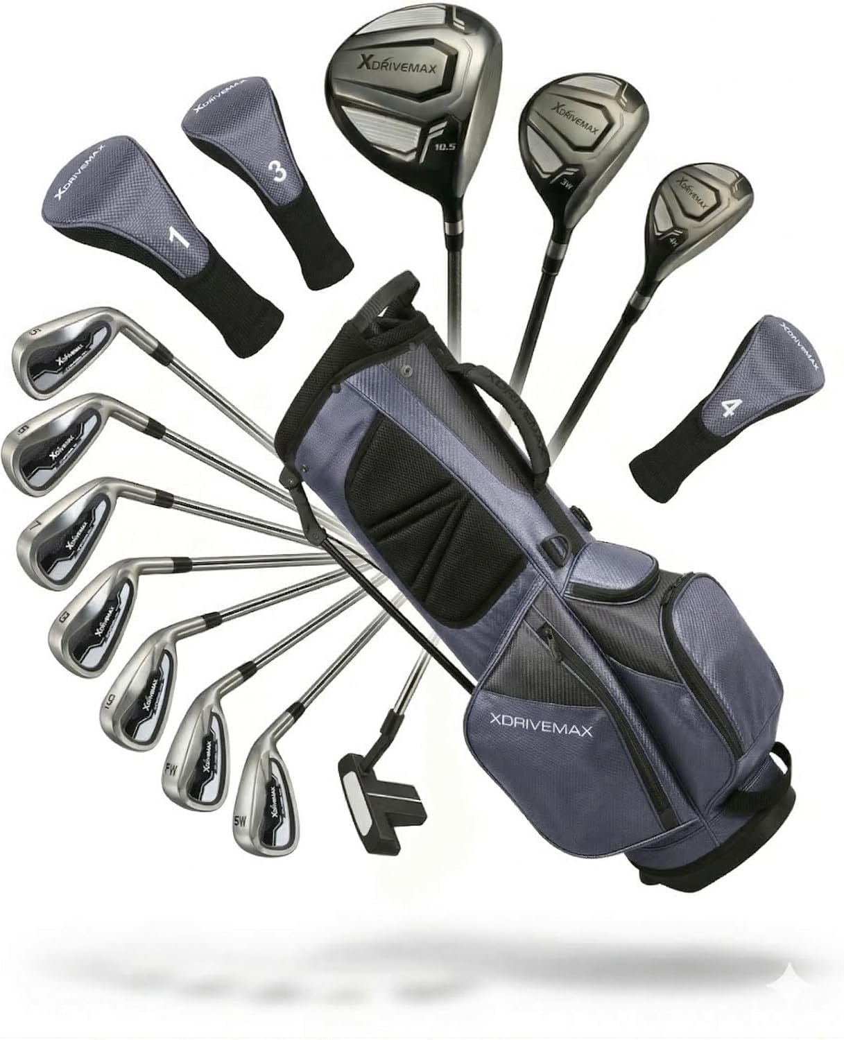 XDriveMax 15-Piece Golf Clubs Men Complete Golf Club Set – Beginner Golf Clubs Set for Men Right Handed – Forged Titanium 10.5° Driver, 5-SW Stainless Steel Irons, Putter & Stand Bag – Mens Golf Set