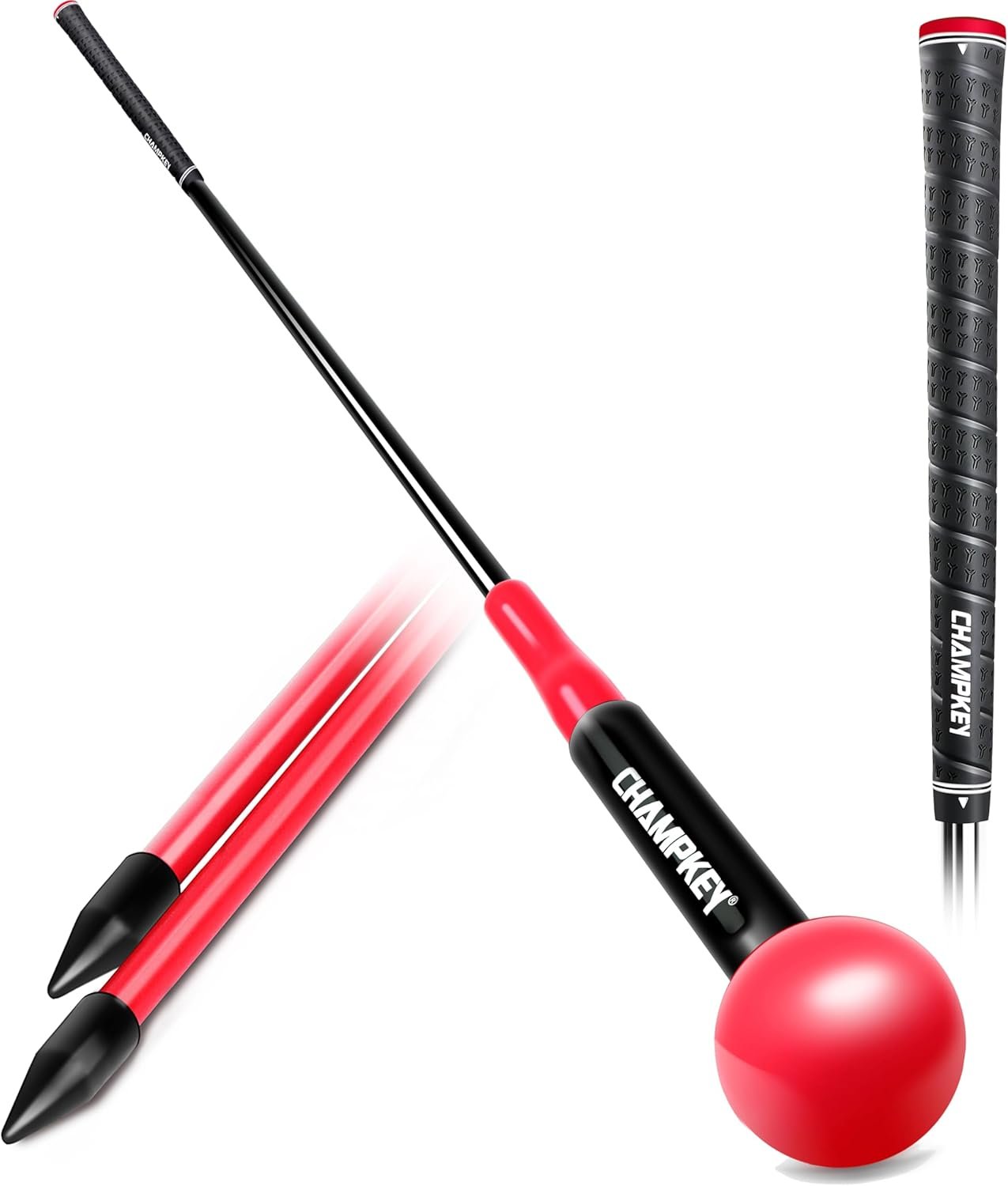 CHAMPKEY Professional Golf Swing Trainer with Customizable Size Grip – Come with 2 Golf Alignment Sticks – Choose Grip Size and Swing Training Aid Length