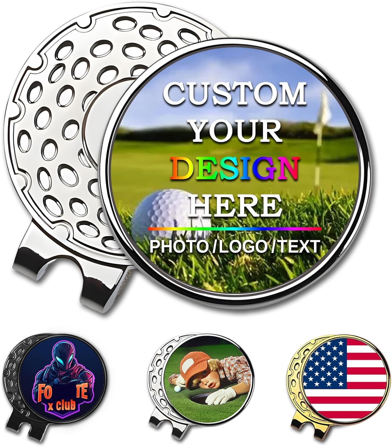 Custom Golf Ball Markers with Magnetic Hat Clip – Personalized Ball Marker Hat Clip with 1″ Diameter Ball Marker Customized with Your Photo Logo Text Name