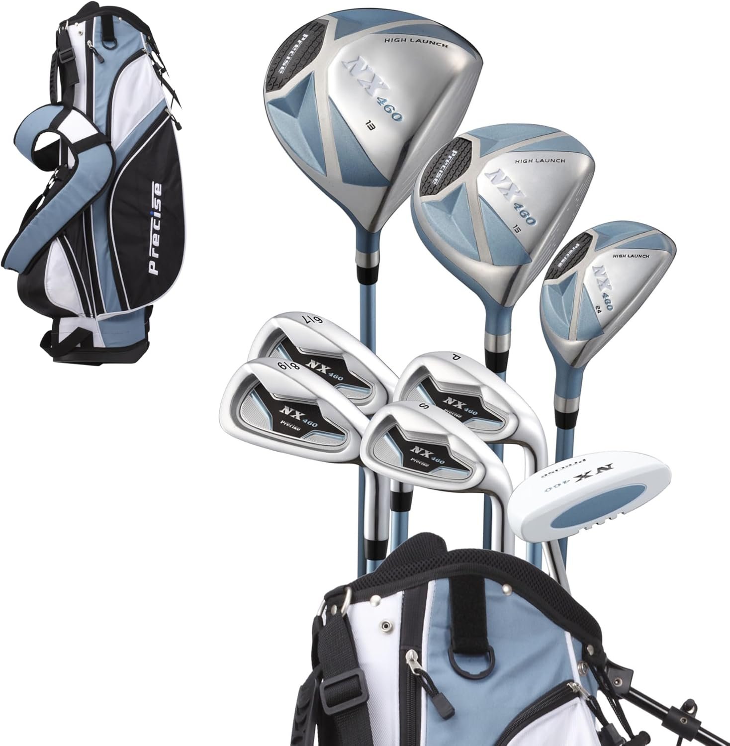 Precise NX460 Womens Golf Clubs Full Set, Includes Driver, Fairway, Hybrid, 4 Irons, Putter, Bag, 3 H/C’s, Ultra-Light Graphite Shafts, Golf Clubs Women Right Handed, Regular and Petite Sizes