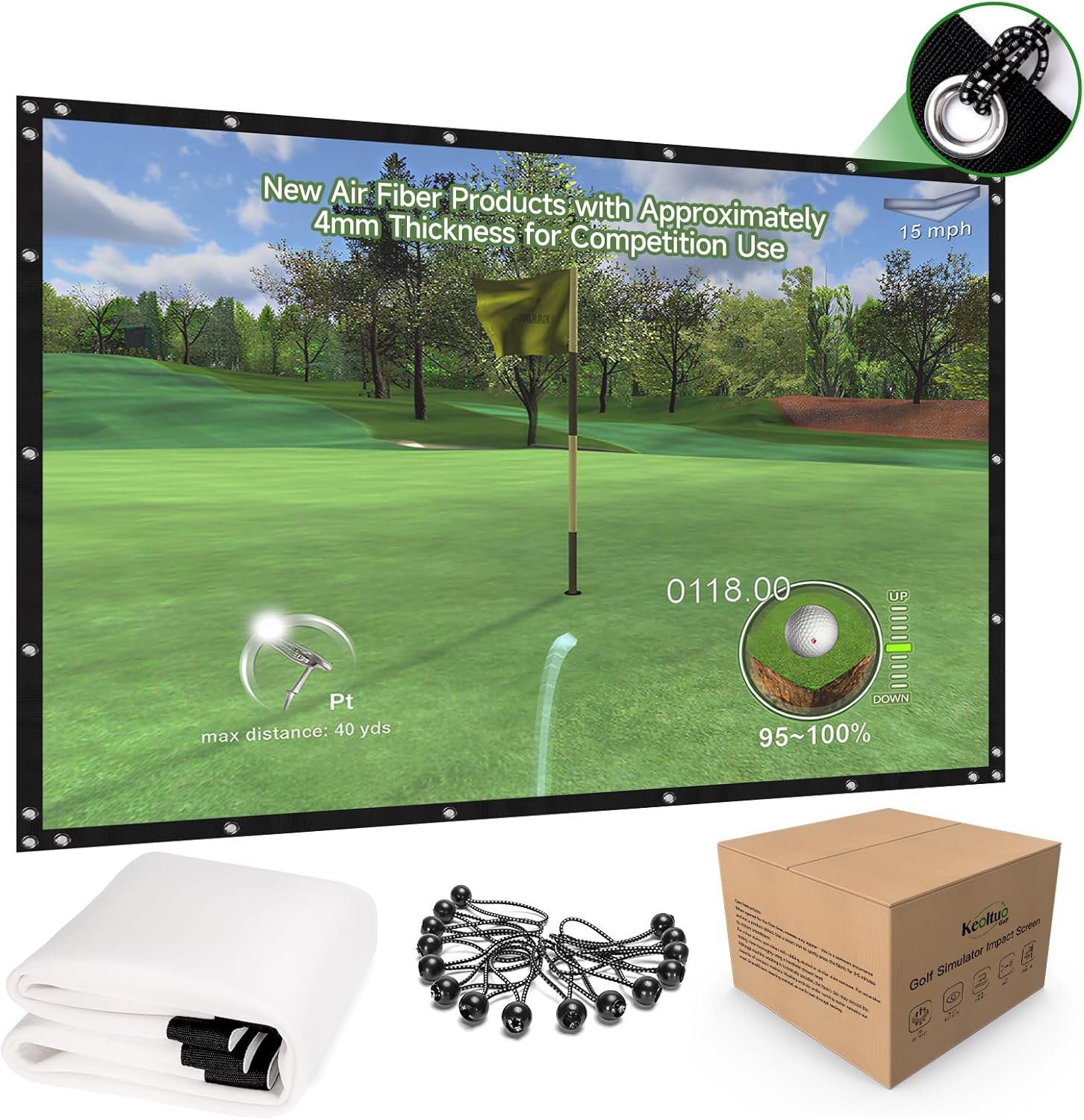 Golf Simulator Impact Screen Professional 3D Air Mesh Screen for Home/Indoor Training, Golf Projector Hitting Net for Practice with Grommet Holes, 7 Size Options