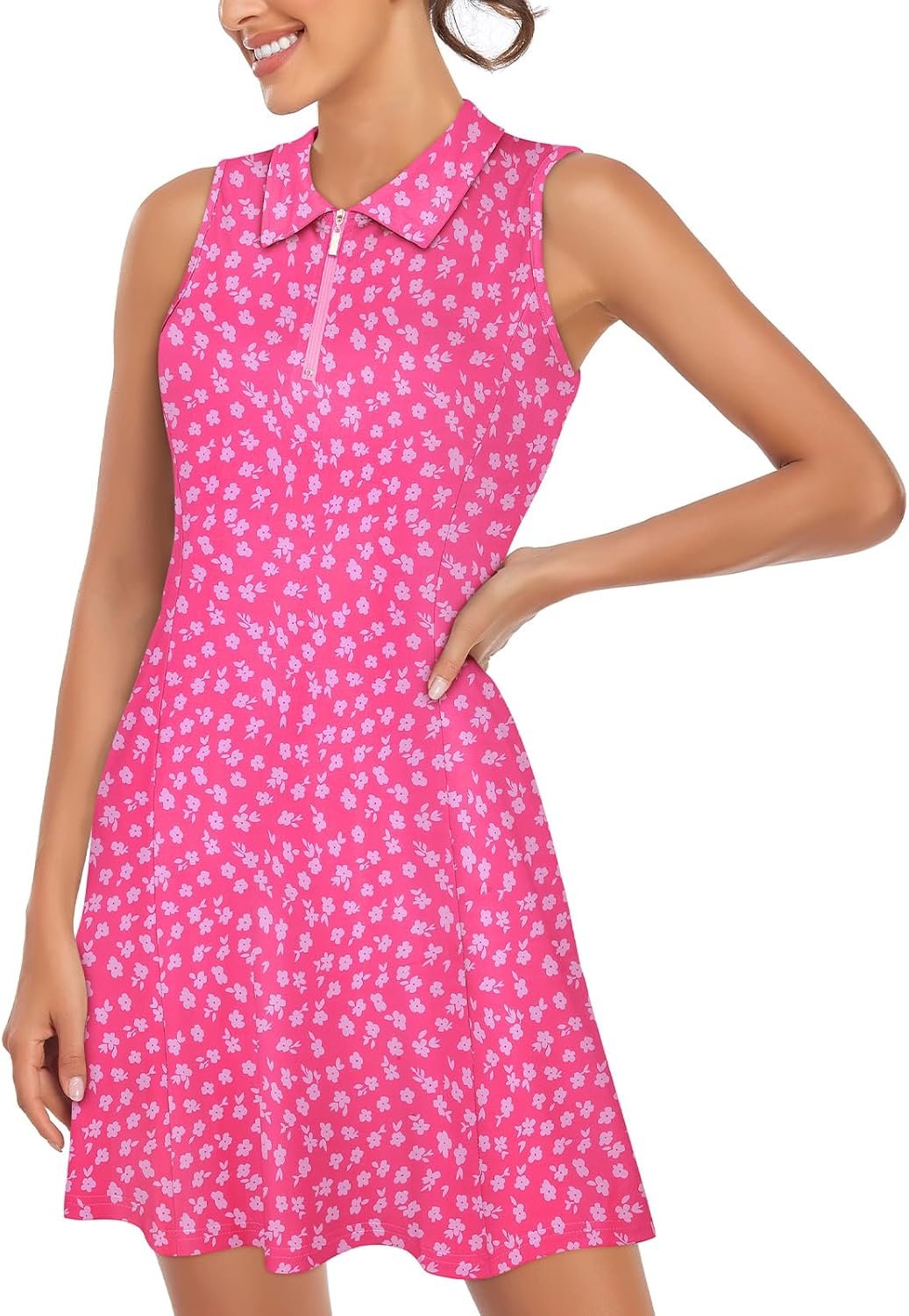 Cucuchy Style Womens Polo Tennis Golf Dresses with Shorts Sleeveless Zip Up Athletic Dress