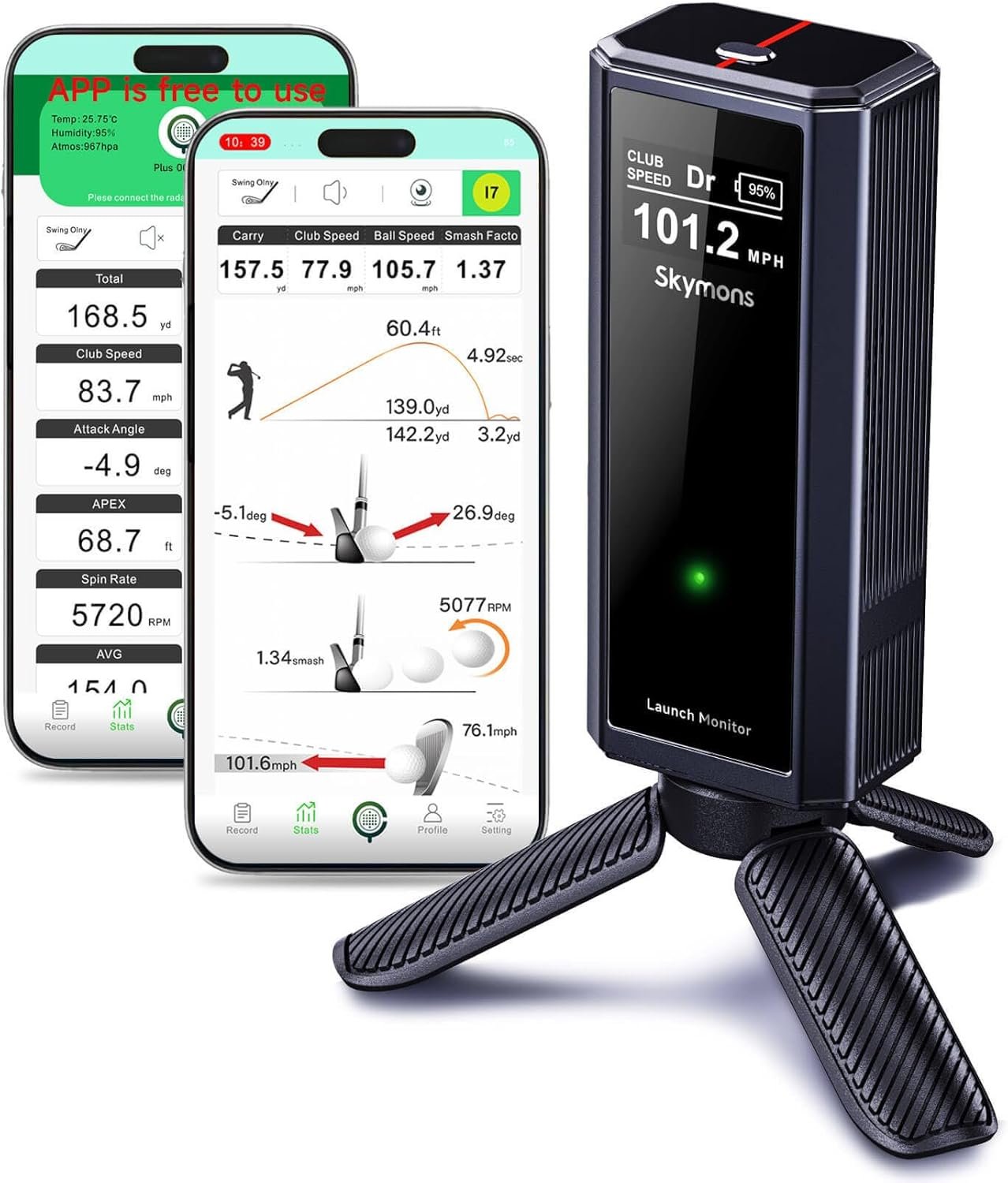 Portable Golf Launch Monitor Pro X1 Plus, Simulators for Home & Training, Mobile Launch Monitor for Golf Swing Analysis, Tracker & Swing Analyzer, Indoor Outdoor Use, Up to 12 Hours Battery Life.