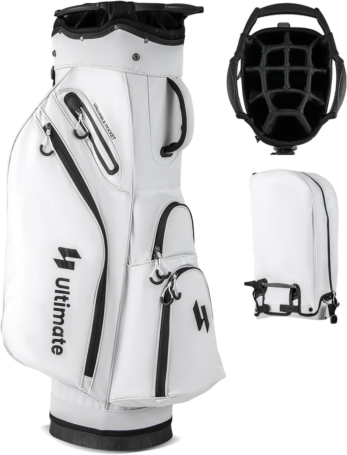 ULTIMATE Golf Cart Bag, Lightweight 14-Way Organizer Divider Top with 6 Pockets, Cooler Pocket, Rain Hood, Adjustable Shoulder Strap and Lift Handles, Portable Golf Club Bag for Men & Women