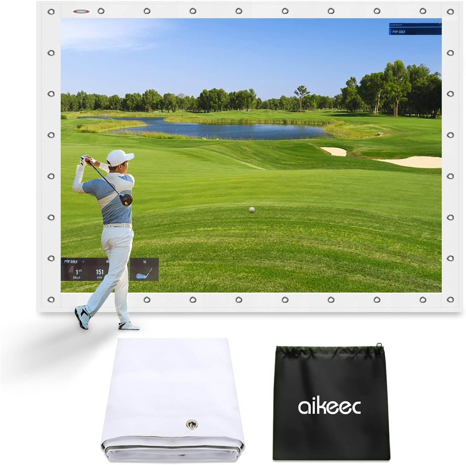 aikeec Golf Simulator Impact Screen: 7mm Thickened hScreen for Indoor/Home/Garage Training – Ultra Clear Impact Screen with 32 pcs Grommets Holes,