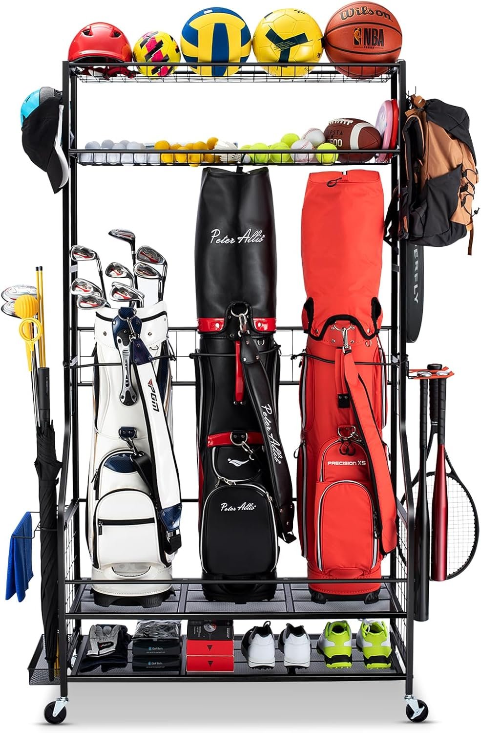 FHXZH Golf Bags Storage Garage Organizer – Stand for Single Golf Bags, Clubs, and Equipment Accessories with Wheels