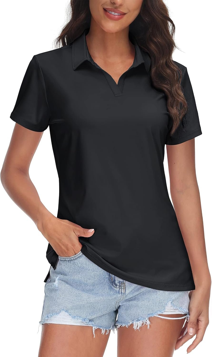 TACVASEN Women’s V-Neck Polo Shirts UPF 50+ Short Sleeve Sun Protection Quick Dry Golf Polos Collared Shirt