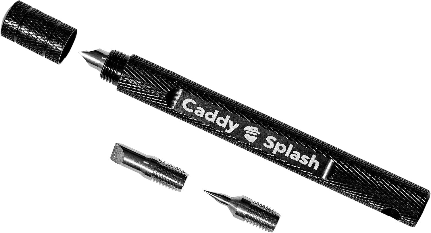 Caddy Splash Golf Club Groove Sharpener Tool – 3-in-1 Golf Club Cleaner for Wedge, Iron – Oblique, Straight, Spike Replacement Tips for U & V Grooves – Aluminum-Alloy Shaft, Heat-Treated Steel