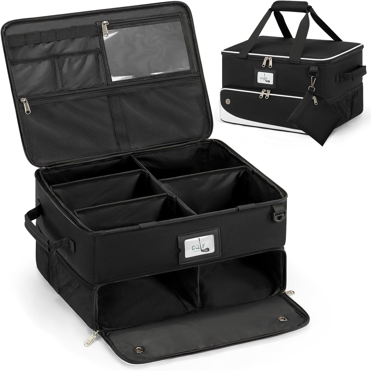 RAINSMORE Golf Trunk Organizer Golf Bag Organizers Golf Shoe Bag with Separate Ventilated Compartment for 2 Pair Shoes Golf Accessories for Balls, Gloves, Clothes