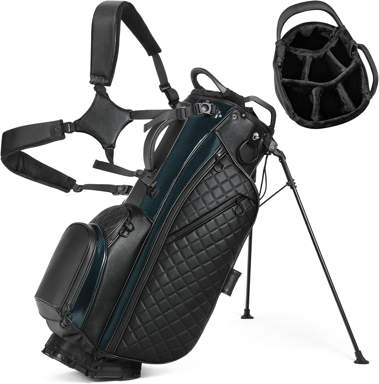 PU Leather Golf Stand Bag for Men, 7 Way Full-Length Dividers with Velvet-Lined, Lightweight Waterproof Club Bag with Multi Pockets Cooler Pouch, Ergonomic Dual Straps for Walking and Cart
