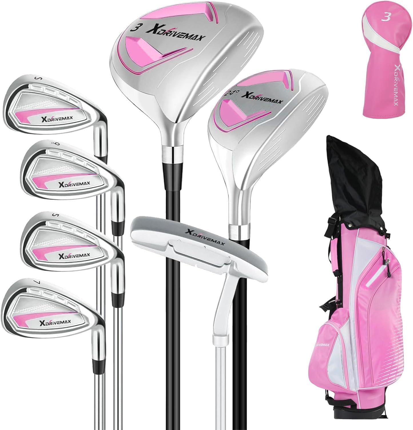XDriveMax 8-Piece Right & Left Hand Complete Golf Club Set for Men & Women: Wood, Hybrid, Irons, Putter & Bag – Beginner Friendly, High Distance & Accuracy