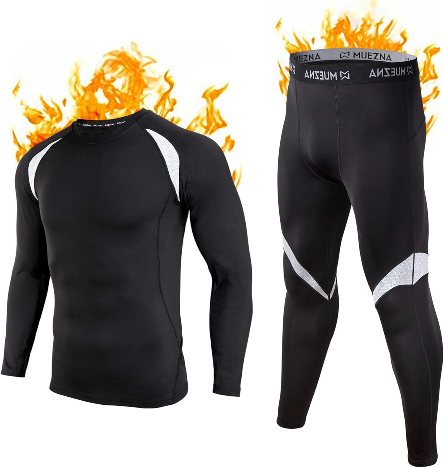 Muezna Men’s Thermal Top and Bottom Set Underwear Long Johns Base Layer with Soft Fleece Lined