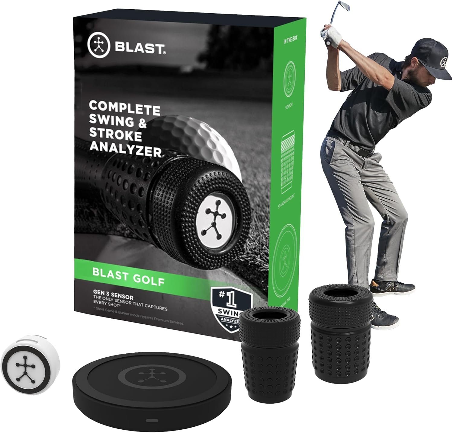Blast Motion Golf Swing & Stroke Analyzer – Real-time Feedback, Swing Metrics, Swing Trainer, Video Capture Highlights, Track Performance (GEN3 Sensor)