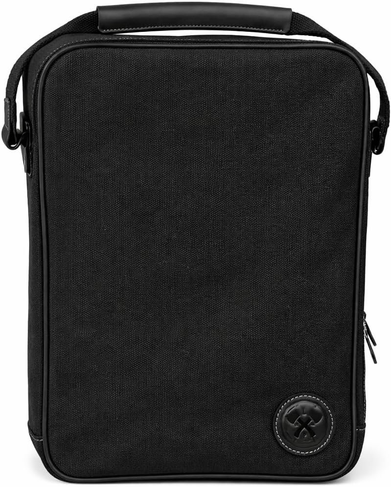 Lumberjack Plaid Golf Shoe Bag – Canvas and Leather, Large Travel Organizer for Men and Women, Breathable Sneaker Carrier (Black)