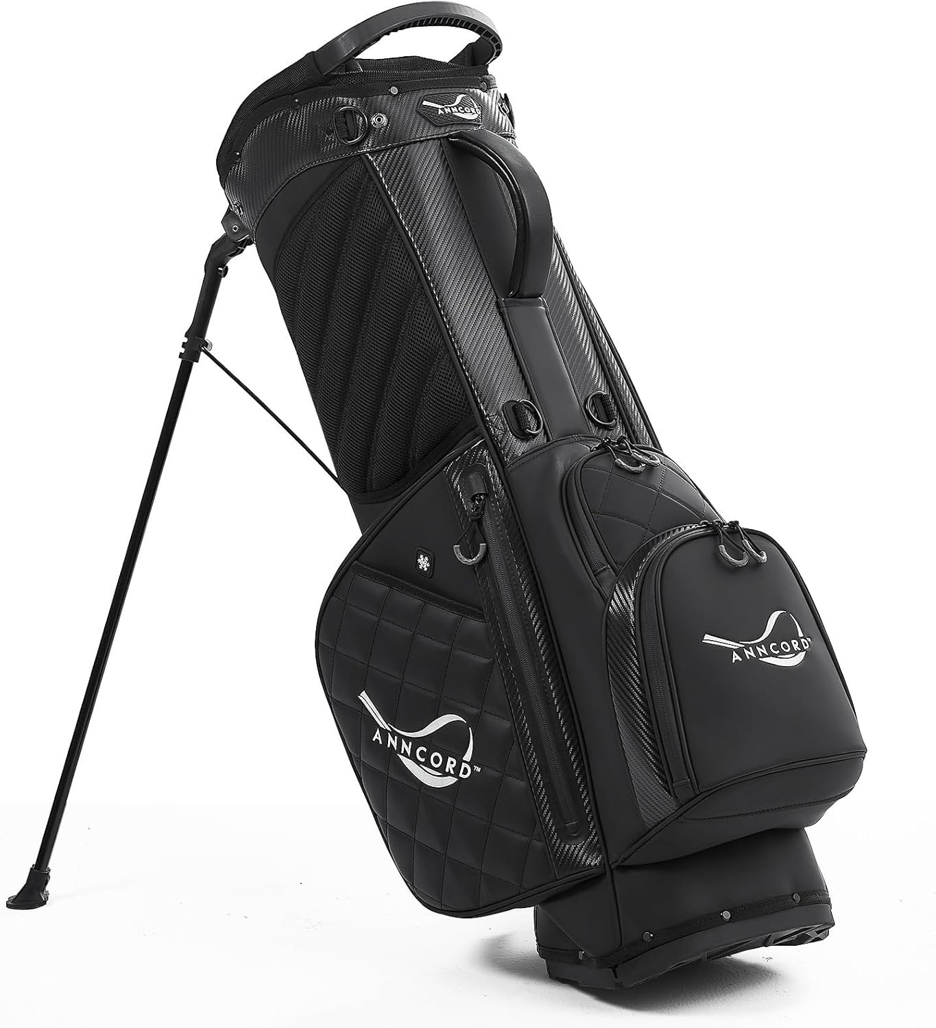 ANNCORD Golf Stand Bag with 14 Way Full Length Dividers, PU Leather Golf Bag for Men, Waterproof Golf Bags with Stand, 6 Pockets & Cooler Pouch, Adjustable Dual Straps, 2 Rain Cover Hood